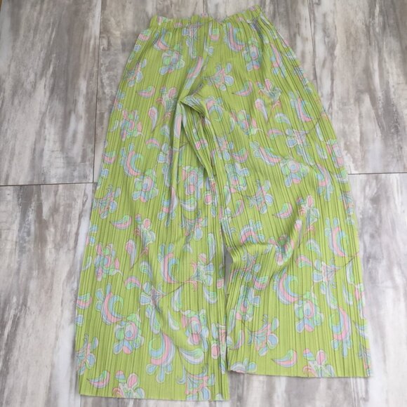 Zara Lime Green Pleated Wide Leg Pant m - Picture 7 of 13